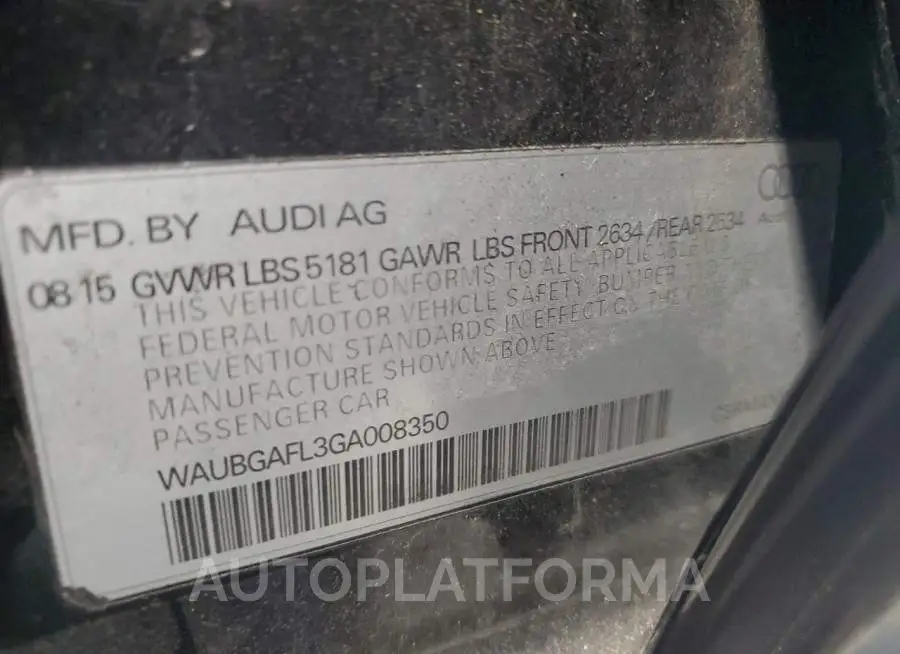 AUDI S4 PREMIUM 2016 vin WAUBGAFL3GA008350 from auto auction Copart