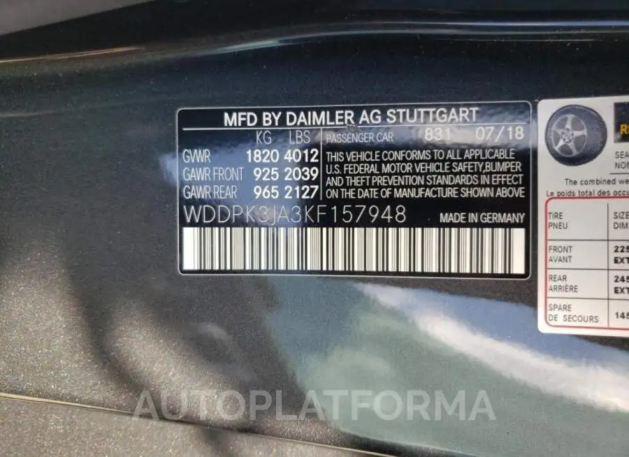 MERCEDES-BENZ SLC 300 2019 vin WDDPK3JA3KF157948 from auto auction Copart