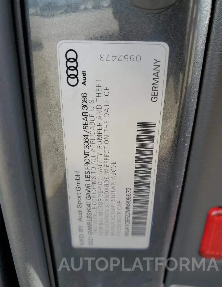 AUDI RS6 2021 vin WUA1CBF22MN908672 from auto auction Copart