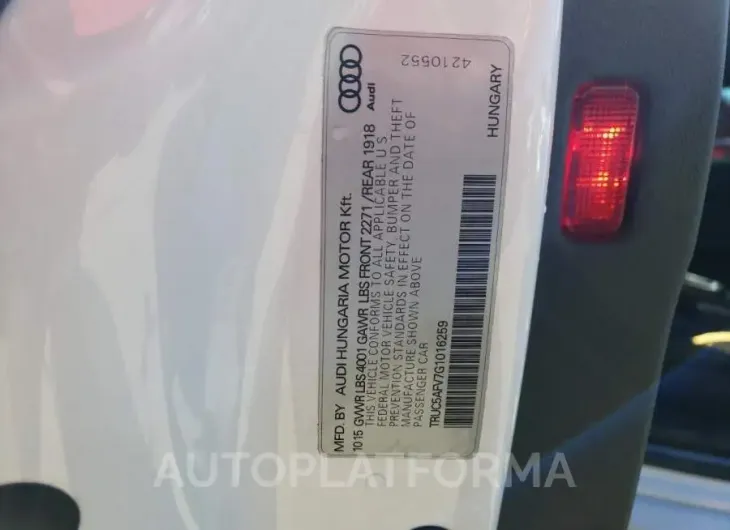 AUDI TT 2016 vin TRUC5AFV7G1016259 from auto auction Copart