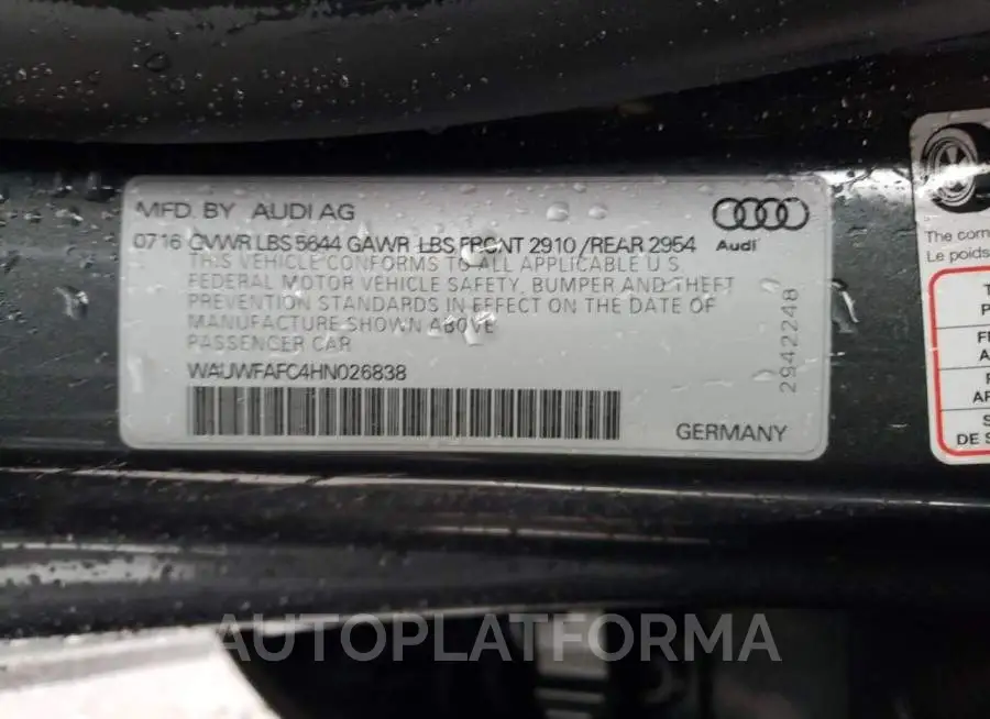 AUDI S7 PREMIUM 2017 vin WAUWFAFC4HN026838 from auto auction Copart