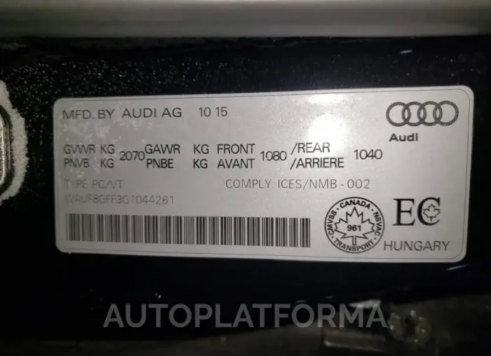 AUDI S3 PRESTIG 2016 vin WAUF8GFF3G1044261 from auto auction Copart