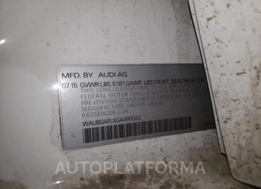 AUDI S4 PREMIUM 2016 vin WAUBGAFLXGA005042 from auto auction Copart