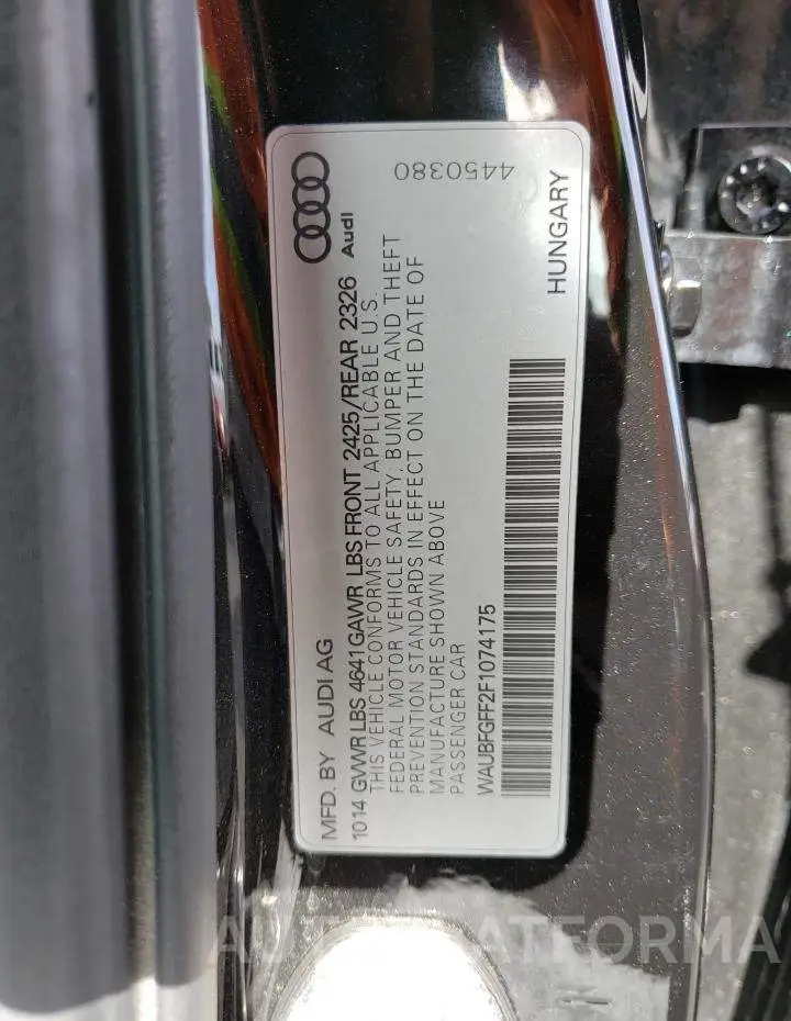 AUDI S3 PREMIUM 2015 vin WAUBFGFF2F1074175 from auto auction Copart