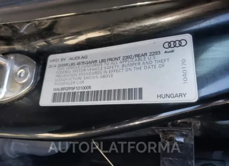 AUDI S3 PREMIUM 2015 vin WAUBFGFF9F1010005 from auto auction Copart