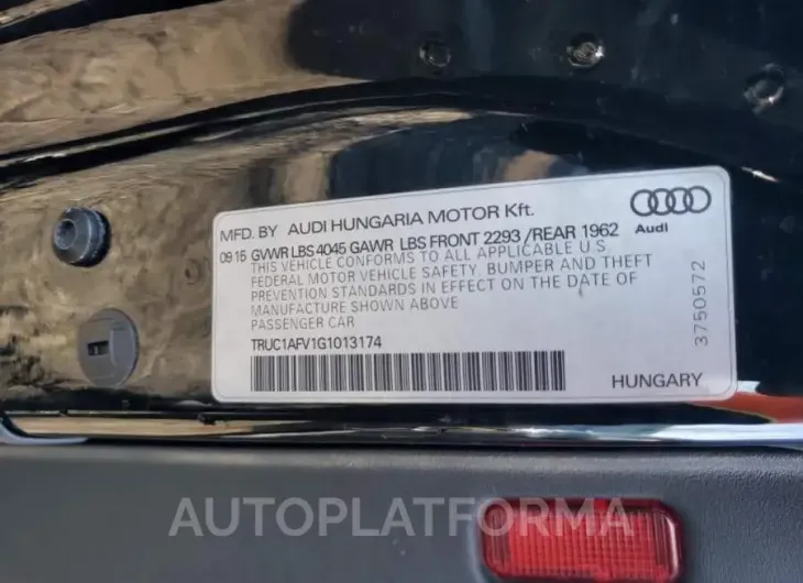 AUDI TTS 2016 vin TRUC1AFV1G1013174 from auto auction Copart