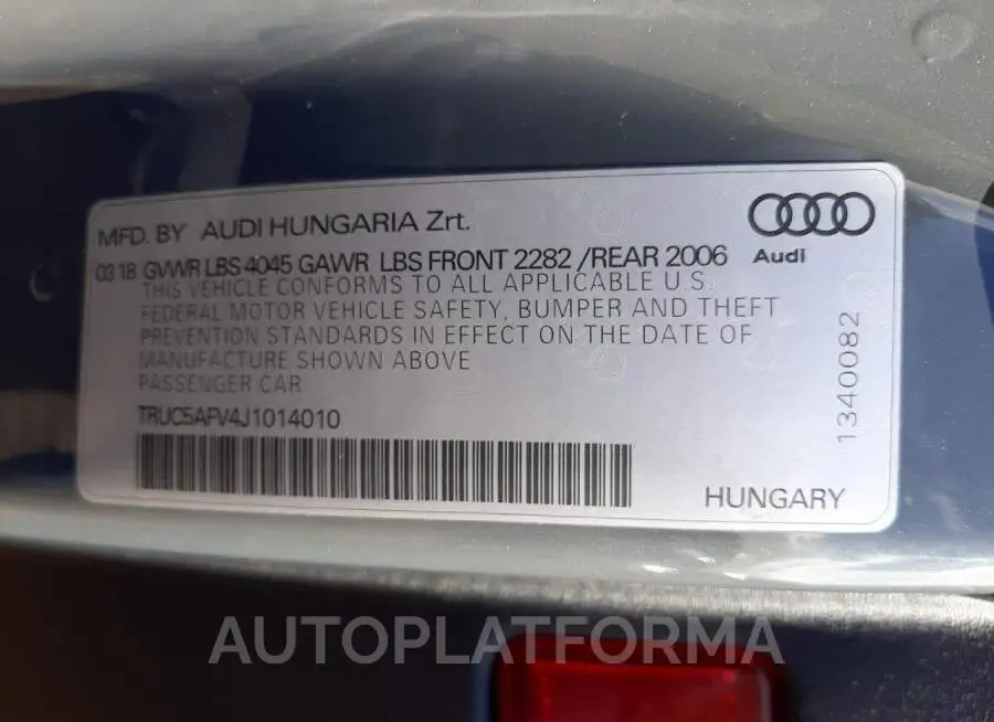 AUDI TT 2018 vin TRUC5AFV4J1014010 from auto auction Copart