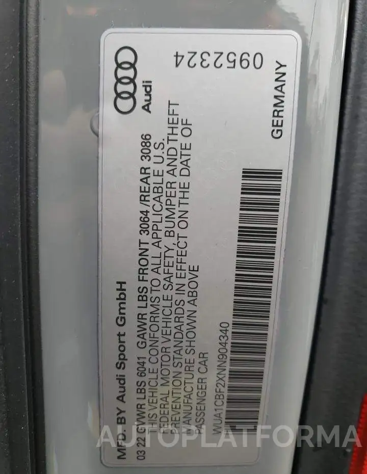 AUDI RS6 2022 vin WUA1CBF2XNN904340 from auto auction Copart