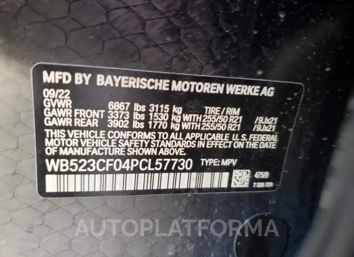 BMW IX XDRIVE5 2023 vin WB523CF04PCL57730 from auto auction Copart