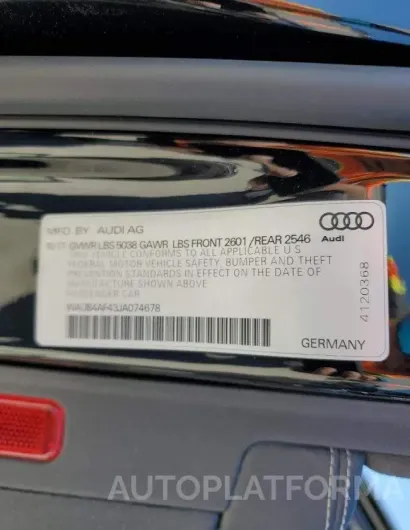 AUDI S4 PREMIUM 2018 vin WAUB4AF43JA074678 from auto auction Copart