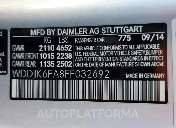 MERCEDES-BENZ SL 400 2015 vin WDDJK6FA8FF032692 from auto auction Copart