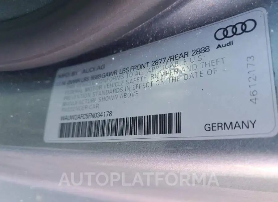 AUDI S7 PREMIUM 2015 vin WAUW2AFC5FN034178 from auto auction Copart