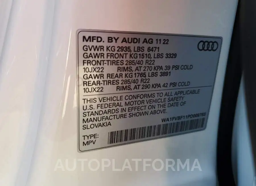 AUDI Q8 PRESTIG 2023 vin WA1FVBF11PD009763 from auto auction Copart