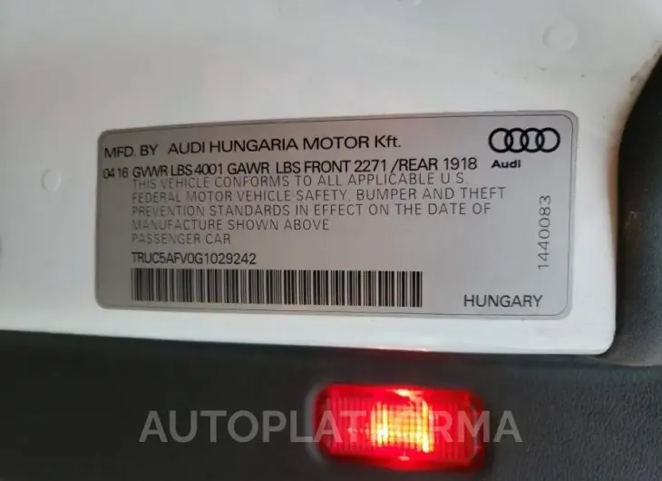 AUDI TT 2016 vin TRUC5AFV0G1029242 from auto auction Copart