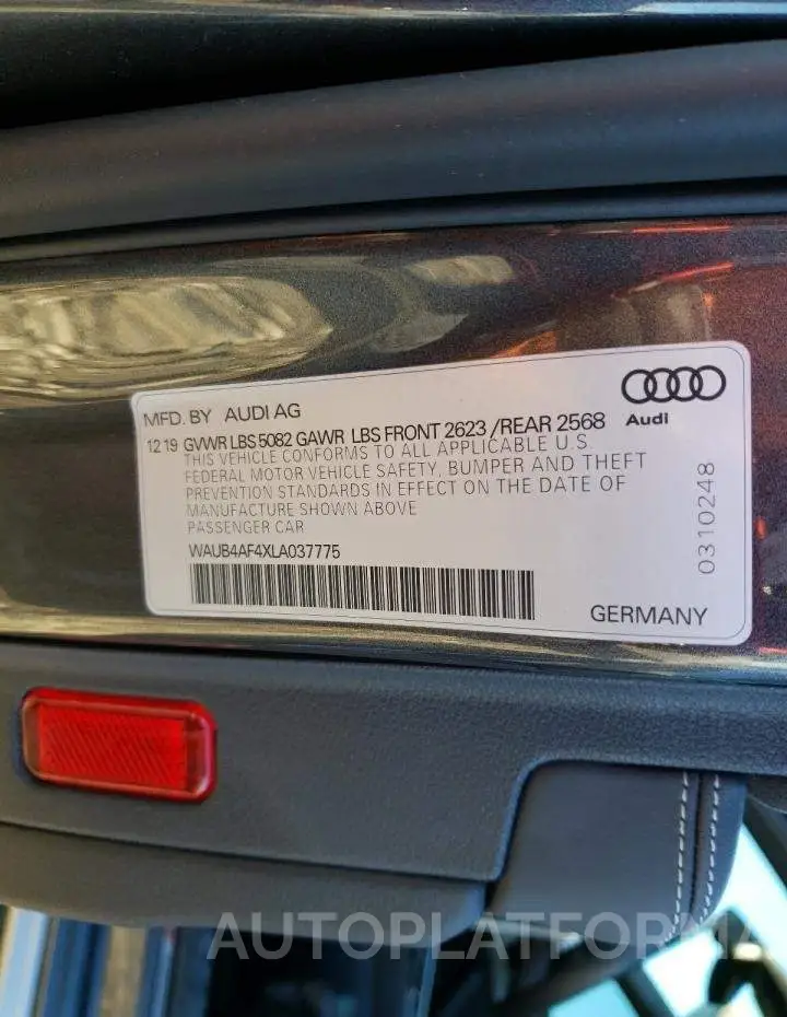 AUDI S4 PREMIUM 2020 vin WAUB4AF4XLA037775 from auto auction Copart