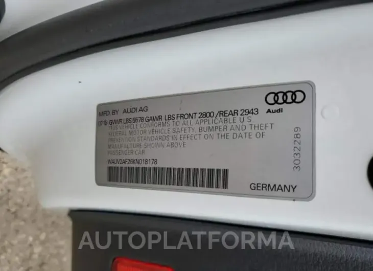 AUDI A7 PRESTIG 2019 vin WAUV2AF26KN018178 from auto auction Copart