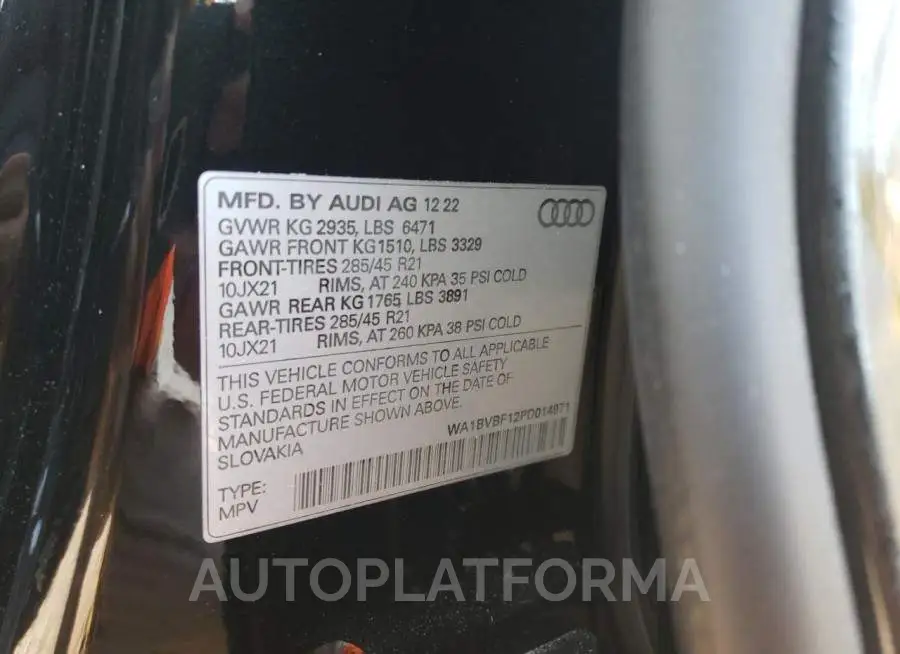 AUDI Q8 PREMIUM 2023 vin WA1BVBF12PD014971 from auto auction Copart