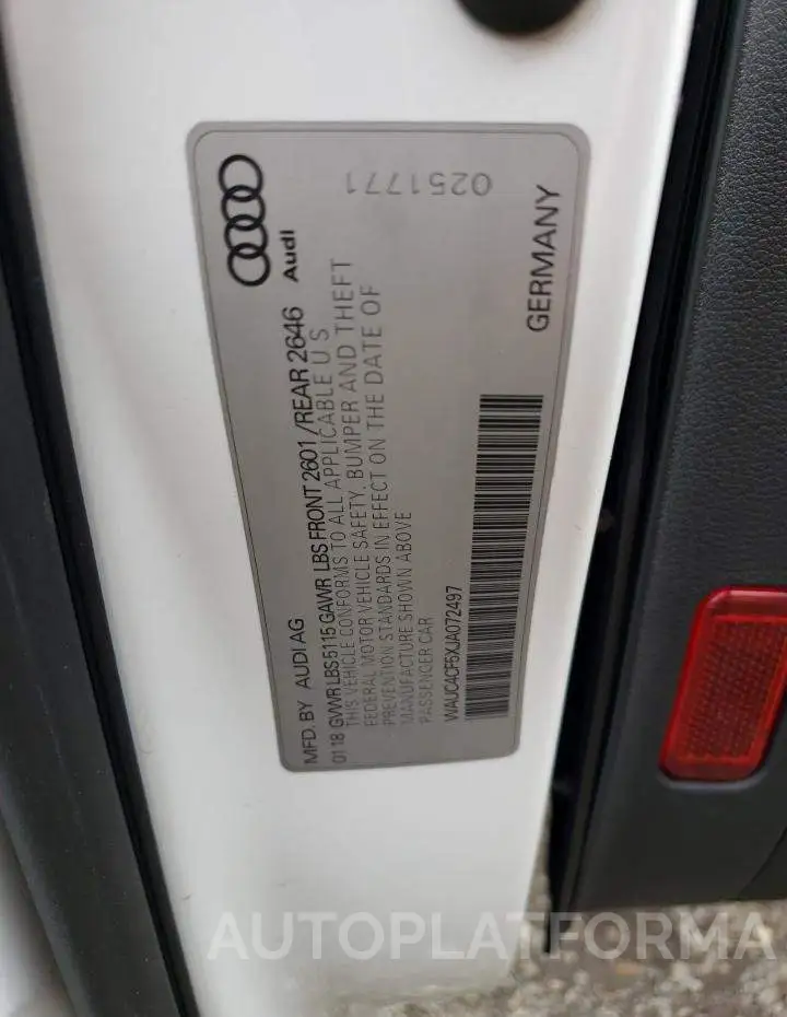 AUDI S5 PRESTIG 2018 vin WAUC4CF5XJA072497 from auto auction Copart