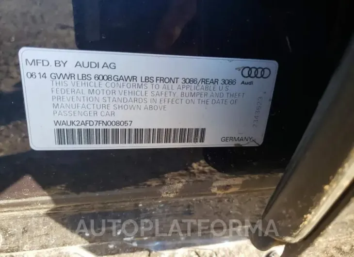 AUDI S8 QUATTRO 2015 vin WAUK2AFD7FN008057 from auto auction Copart