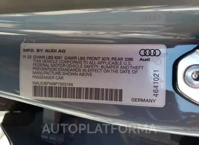 AUDI E-TRON GT 2023 vin WAUFJBFW8P7003144 from auto auction Copart