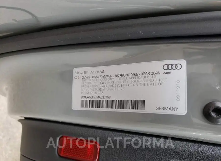 AUDI S5 PREMIUM 2021 vin WAUA4CF57MA037458 from auto auction Copart