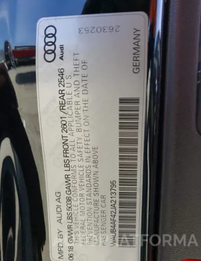 AUDI S4 PREMIUM 2018 vin WAUB4AF42JA213795 from auto auction Copart