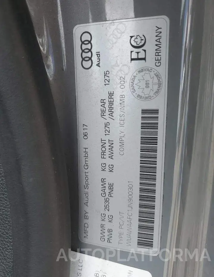 AUDI RS7 2018 vin WUAWAAFC1JN900301 from auto auction Copart