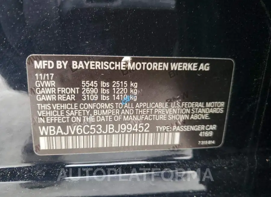 BMW 640 XIGT 2018 vin WBAJV6C53JBJ99452 from auto auction Copart