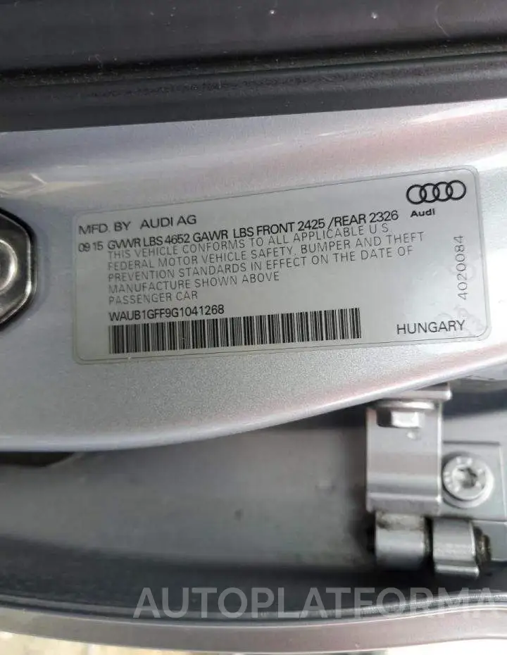 AUDI S3 PREMIUM 2016 vin WAUB1GFF9G1041268 from auto auction Copart