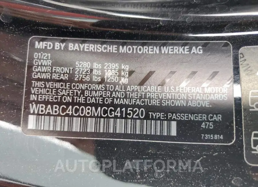 BMW M850XI 2021 vin WBABC4C08MCG41520 from auto auction Copart