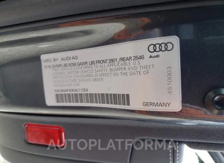 AUDI S4 PREMIUM 2019 vin WAUB4AF40KA011054 from auto auction Copart