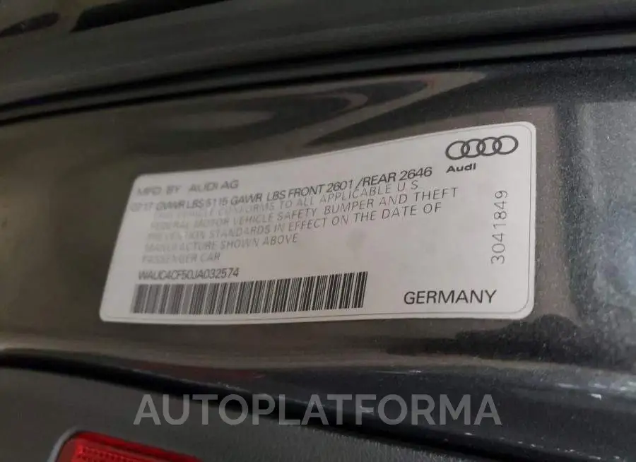 AUDI S5 PRESTIG 2018 vin WAUC4CF50JA032574 from auto auction Copart