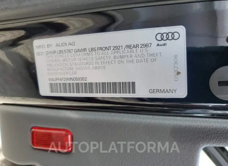 AUDI S6 PRESTIG 2021 vin WAUFFAF29MN059352 from auto auction Copart