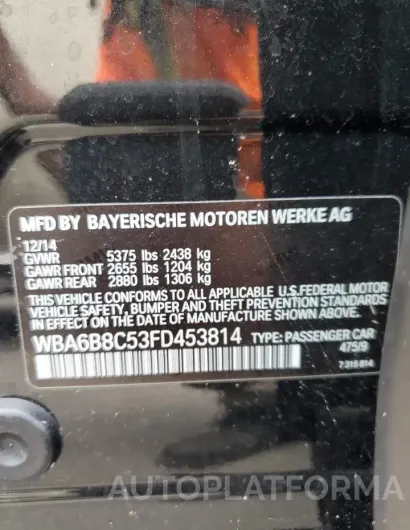 BMW 640 XI GRA 2015 vin WBA6B8C53FD453814 from auto auction Copart