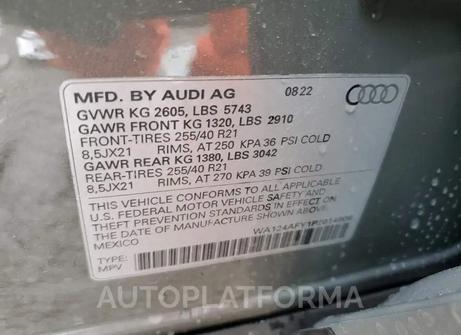 AUDI SQ5 SPORTB 2023 vin WA124AFY1P2014806 from auto auction Copart