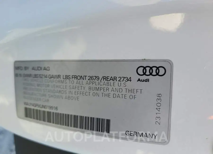 AUDI S5 PREMIUM 2018 vin WAUY4GF56JN019916 from auto auction Copart