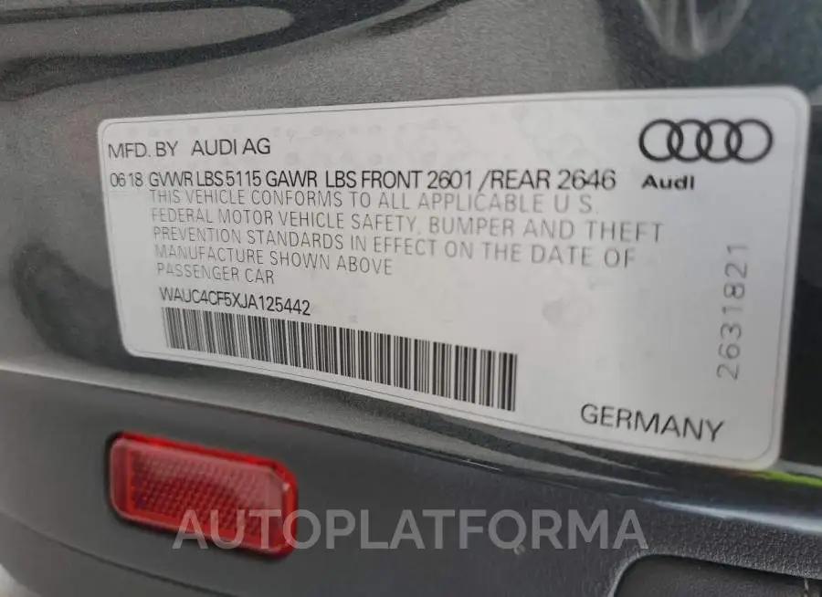 AUDI S5 PRESTIG 2018 vin WAUC4CF5XJA125442 from auto auction Copart