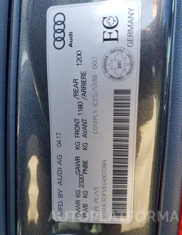 AUDI S5 PRESTIG 2018 vin WAUC4DF59JA007095 from auto auction Copart