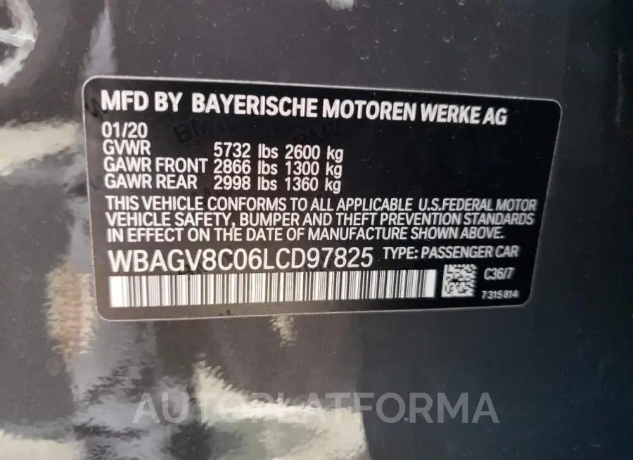 BMW M850XI 2020 vin WBAGV8C06LCD97825 from auto auction Copart