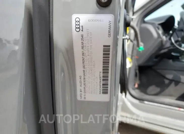 AUDI S4 PRESTIG 2019 vin WAUC4AF49KA087716 from auto auction Copart