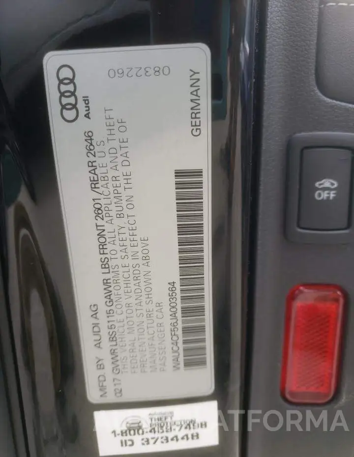 AUDI S5 PRESTIG 2018 vin WAUC4CF56JA003564 from auto auction Copart