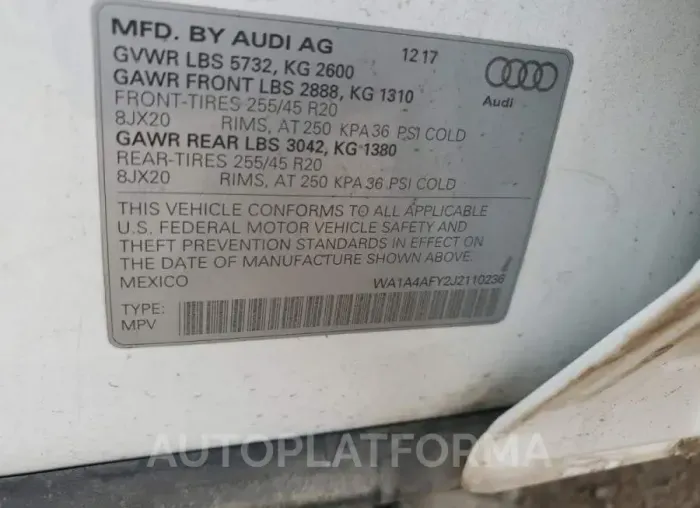 AUDI SQ5 PREMIU 2018 vin WA1A4AFY2J2110236 from auto auction Copart