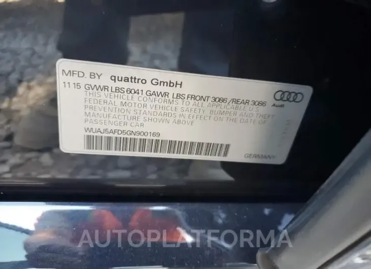 AUDI S8 PLUS QU 2016 vin WUAJ5AFD5GN900169 from auto auction Copart