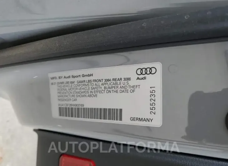 AUDI RS6 2022 vin WUA1CBF26NN900169 from auto auction Copart