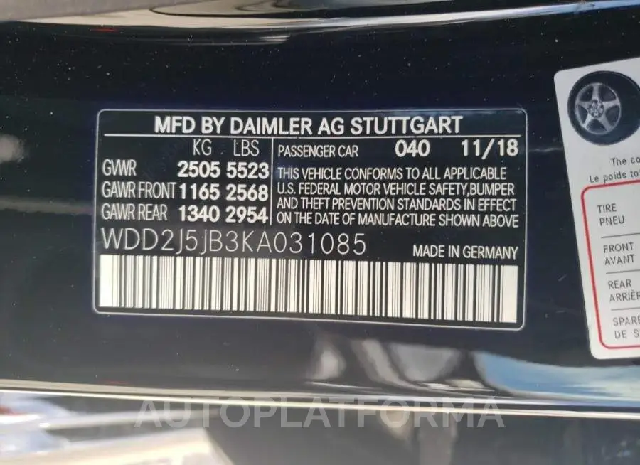 MERCEDES-BENZ CLS 450 2019 vin WDD2J5JB3KA031085 from auto auction Copart