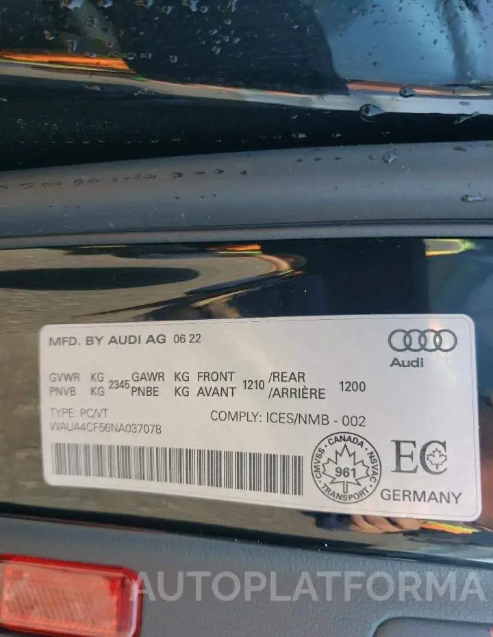 AUDI S5 PREMIUM 2022 vin WAUA4CF56NA037078 from auto auction Copart