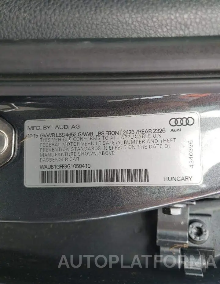 AUDI S3 PREMIUM 2016 vin WAUB1GFF9G1050410 from auto auction Copart