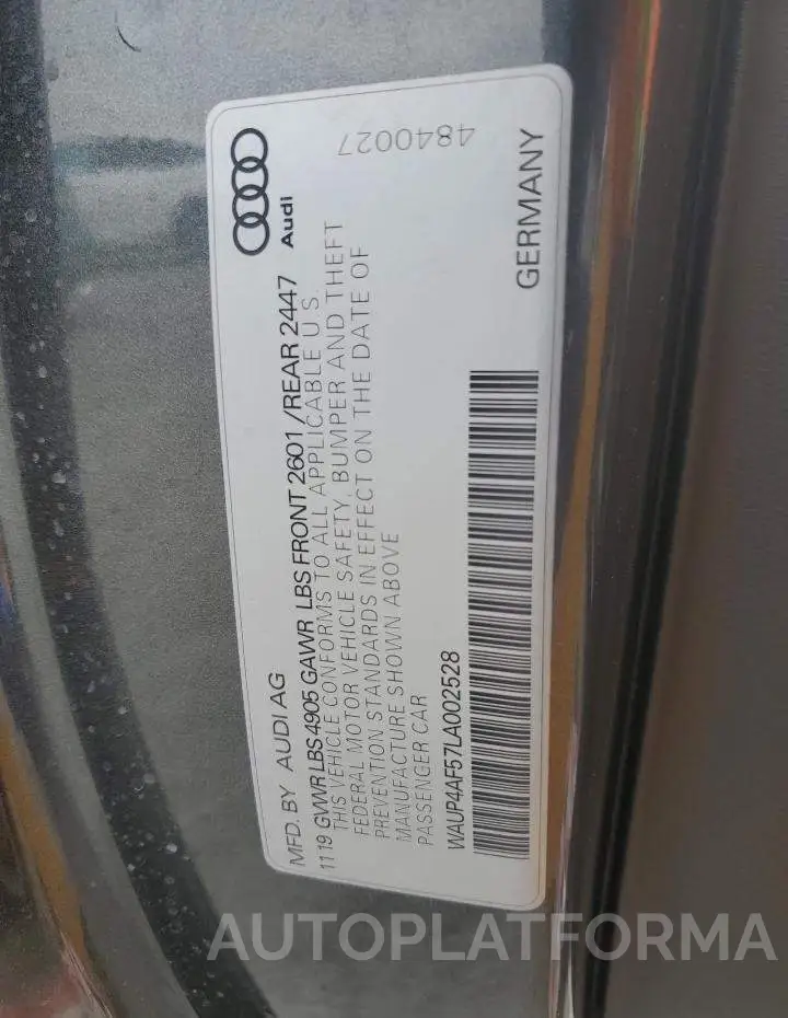 AUDI S5 PREMIUM 2020 vin WAUP4AF57LA002528 from auto auction Copart