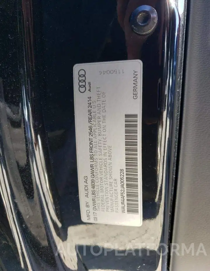 AUDI S5 PRESTIG 2018 vin WAUR4AF52JA005228 from auto auction Copart