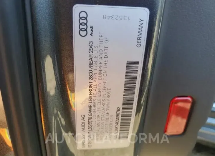 AUDI A7 PRESTIG 2019 vin WAUV2AF24KN096782 from auto auction Copart